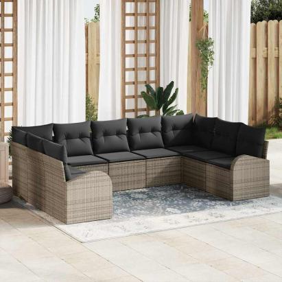 Set de canapea cu pernă 9 pcs Gri Poli Rattan GartenMobel Dekor