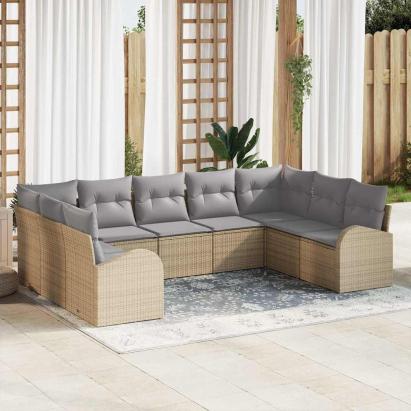Set de canapea cu pernă 9 pcs Bej Poli Rattan GartenMobel Dekor
