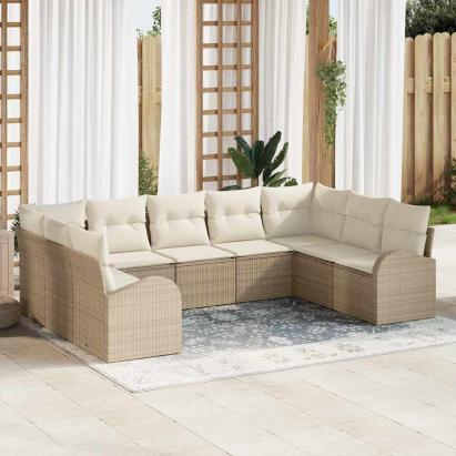 Set de canapea cu pernă 9 pcs Bej Poli Rattan GartenMobel Dekor