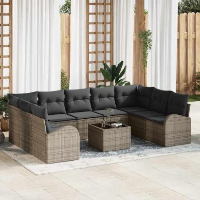 Set de canapea cu pernă 10 pcs Gri Poli Rattan GartenMobel Dekor