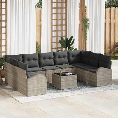 Set de canapea cu pernă 10 pcs Gri deschis Poli Rattan GartenMobel Dekor