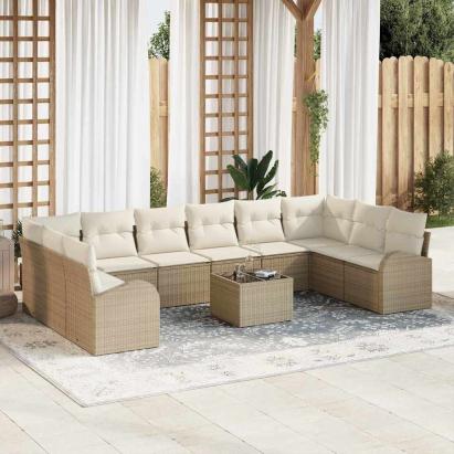 Set de canapea cu pernă 11 pcs Bej Poliratan GartenMobel Dekor