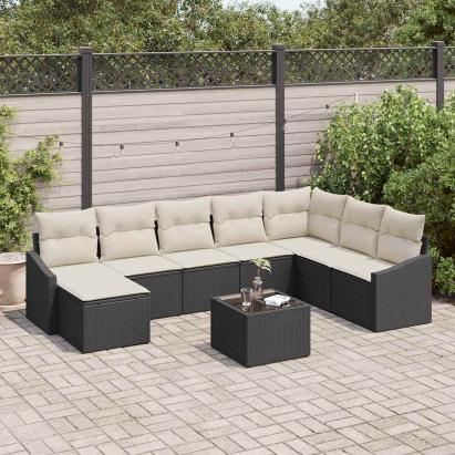 Set de canapea cu pernă 9 pcs Negru poliratan GartenMobel Dekor