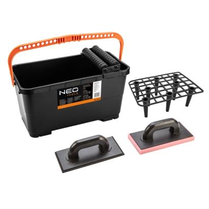 Set montaj placi :galeata cu gratar si role 24L+drisca cu cauciuc+drisca cu burete moale NEO TOOLS 50-254 HardWork ToolsRange