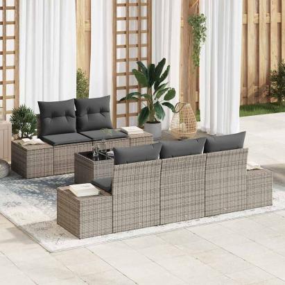 Set de canapele pentru grădină cu pernă 6 pcs Gri poliratan GartenMobel Dekor