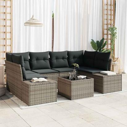 Set de canapele pentru grădină cu pernă 7 pcs Gri poliratan GartenMobel Dekor
