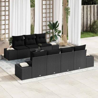Set de canapele pentru grădină cu pernă 8 pcs Negru poliratan GartenMobel Dekor