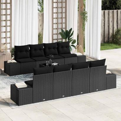 Set de canapele pentru grădină cu pernă 7 pcs Negru poliratan GartenMobel Dekor