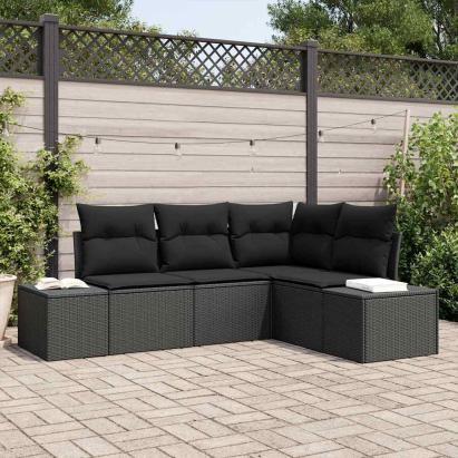 Set de canapele pentru grădină 4 pcs Negru poliratan GartenMobel Dekor