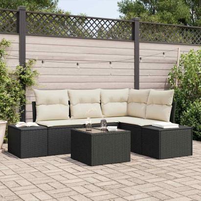 Set de canapele pentru grădină 5 pcs Negru poliratan GartenMobel Dekor
