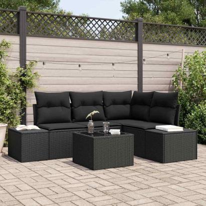 Set de canapele pentru grădină 5 pcs Negru poliratan GartenMobel Dekor