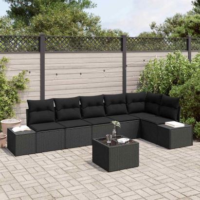 Set de canapele pentru grădină cu pernă 7 pcs Negru poliratan GartenMobel Dekor