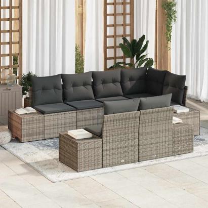 Set de canapele pentru grădină cu pernă 7 pcs Gri Rattan poli GartenMobel Dekor