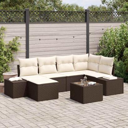 Set de canapele pentru grădină 7 pcs Maro și Crem poliratan GartenMobel Dekor