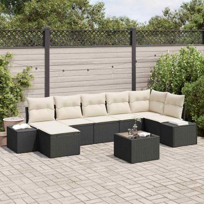 Set de canapele pentru grădină cu pernă 8 pcs Negru poliratan GartenMobel Dekor