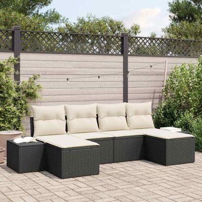 Set de canapele pentru grădină cu pernă 6 pcs Negru poliratan GartenMobel Dekor