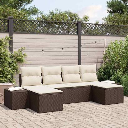 Set de canapele pentru grădină cu pernă 6 pcs Maro poliratan GartenMobel Dekor