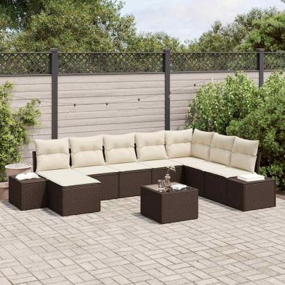 Set de canapele pentru grădină cu pernă 9 pcs Maro poliratan GartenMobel Dekor