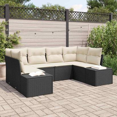 Set de canapele pentru grădină cu pernă 6 pcs Negru poliratan GartenMobel Dekor