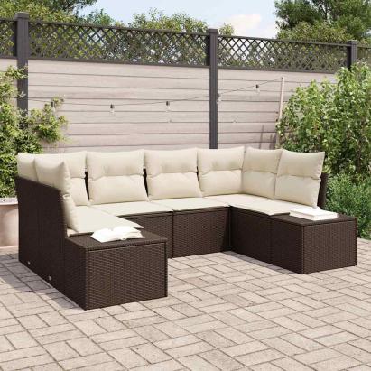 Set de canapele pentru grădină cu pernă 6 pcs Maro poliratan GartenMobel Dekor