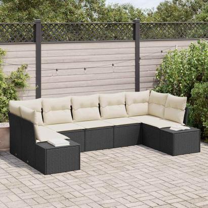 Set de canapele pentru grădină cu pernă 7 pcs Negru poliratan GartenMobel Dekor