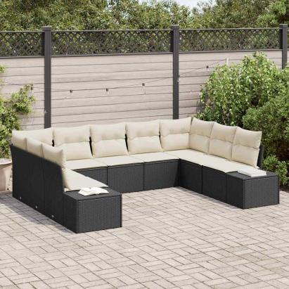 Set de canapele pentru grădină cu pernă 9 pcs Negru poliratan GartenMobel Dekor