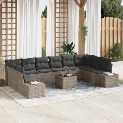 Set de canapele pentru grădină cu pernă 11 pcs Gri poliratan GartenMobel Dekor