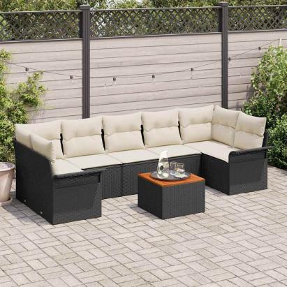 Set de canapele pentru grădină cu pernă 8 pcs Negru poliratan GartenMobel Dekor