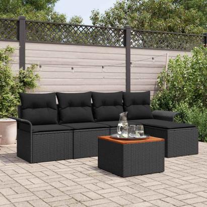 Set de canapele pentru grădină cu pernă 6 pcs Negru poliratan GartenMobel Dekor