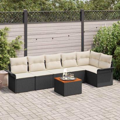 Set de canapele pentru grădină cu pernă 7 pcs Negru poliratan GartenMobel Dekor