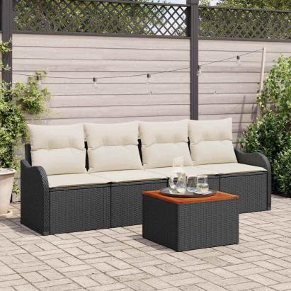 Set de canapele pentru grădină cu pernă 5 pcs Negru poliratan GartenMobel Dekor