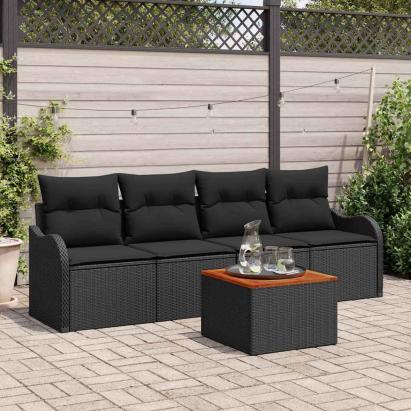 Set de canapele pentru grădină cu pernă 5 pcs Negru poliratan GartenMobel Dekor