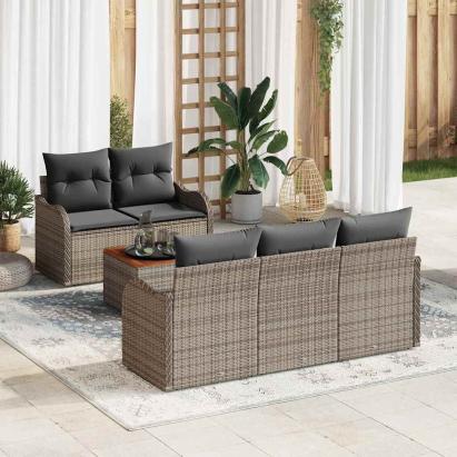 Set de canapele pentru grădină cu pernă 6 pcs Gri poliratan GartenMobel Dekor