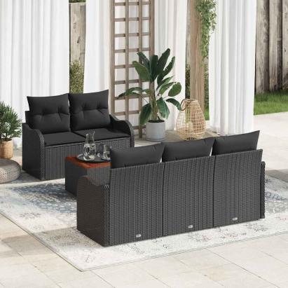 Set de canapele pentru grădină cu pernă 6 pcs Negru poliratan GartenMobel Dekor
