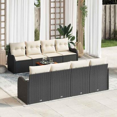 Set de canapele pentru grădină cu pernă 9 pcs Negru poliratan GartenMobel Dekor