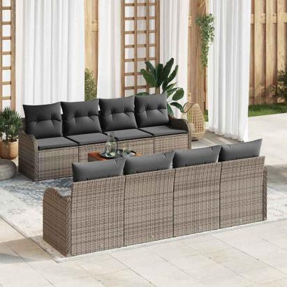 Set de canapele pentru grădină cu pernă 9 pcs Gri poliratan GartenMobel Dekor