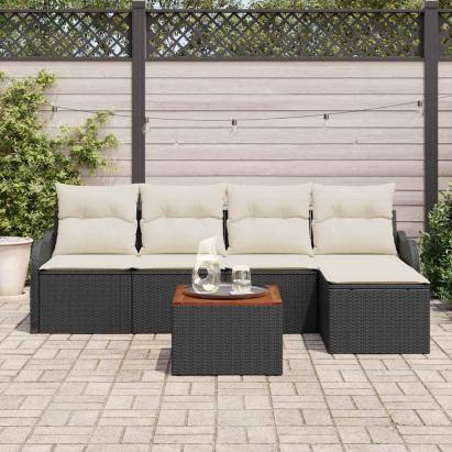 Set de canapele pentru grădină cu pernă 6 pcs Negru poliratan GartenMobel Dekor