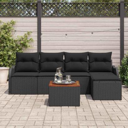 Set de canapele pentru grădină cu pernă 6 pcs Negru poliratan GartenMobel Dekor