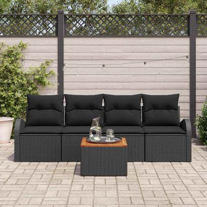 Set de canapele pentru grădină cu pernă 5 pcs Negru poliratan GartenMobel Dekor