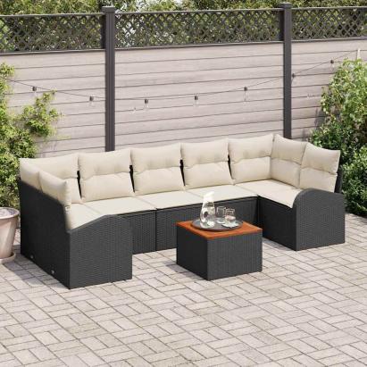 Set de canapele pentru grădină cu pernă 8 pcs Negru poliratan GartenMobel Dekor