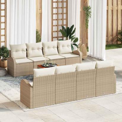 Set de canapele pentru grădină cu pernă 9 pcs Bej poliratan GartenMobel Dekor