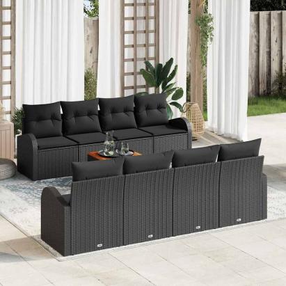 Set de canapele pentru grădină cu pernă 9 pcs Negru poliratan GartenMobel Dekor