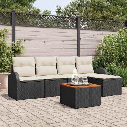 Set de canapele pentru grădină cu pernă 6 pcs Negru poliratan GartenMobel Dekor