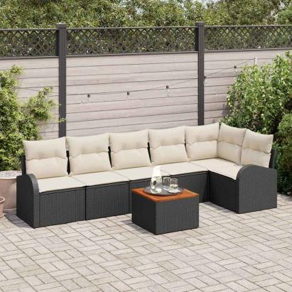Set de canapele pentru grădină cu pernă 7 pcs Negru poliratan GartenMobel Dekor