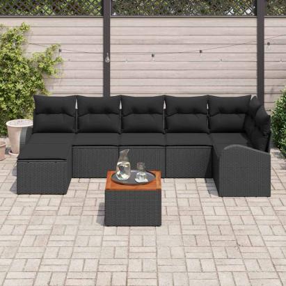 Set de canapele pentru grădină cu pernă 8 pcs Negru poliratan GartenMobel Dekor
