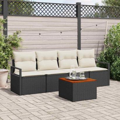 Set de canapele pentru grădină cu pernă 5 pcs Negru poliratan GartenMobel Dekor