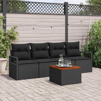 Set de canapele pentru grădină cu pernă 5 pcs Negru poliratan GartenMobel Dekor