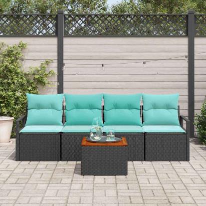 Set de canapele pentru grădină cu pernă 5 pcs Negru poliratan GartenMobel Dekor