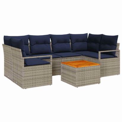 Set de canapele pentru grădină cu pernă 7 pcs Gri poliratan GartenMobel Dekor