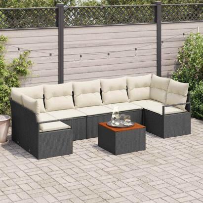 Set de canapele pentru grădină cu pernă 8 pcs Negru poliratan GartenMobel Dekor
